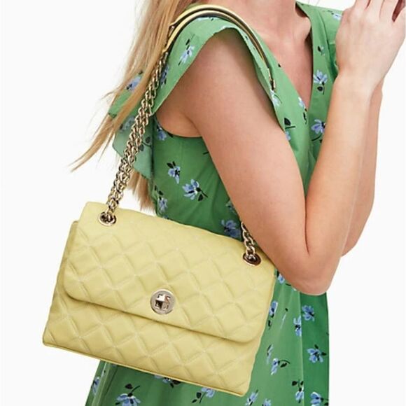 Kate Spade Nathalia Quilted Flap Crossbody Bag in PALE LIME GREEN - Picture 7 of 11